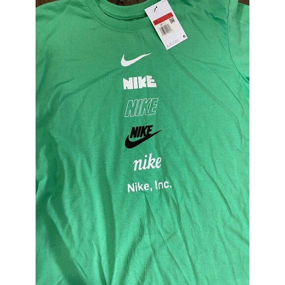 Nike Mens Green Multi Logo crew neck Graphic Tee NWT - Picture 2 of 6